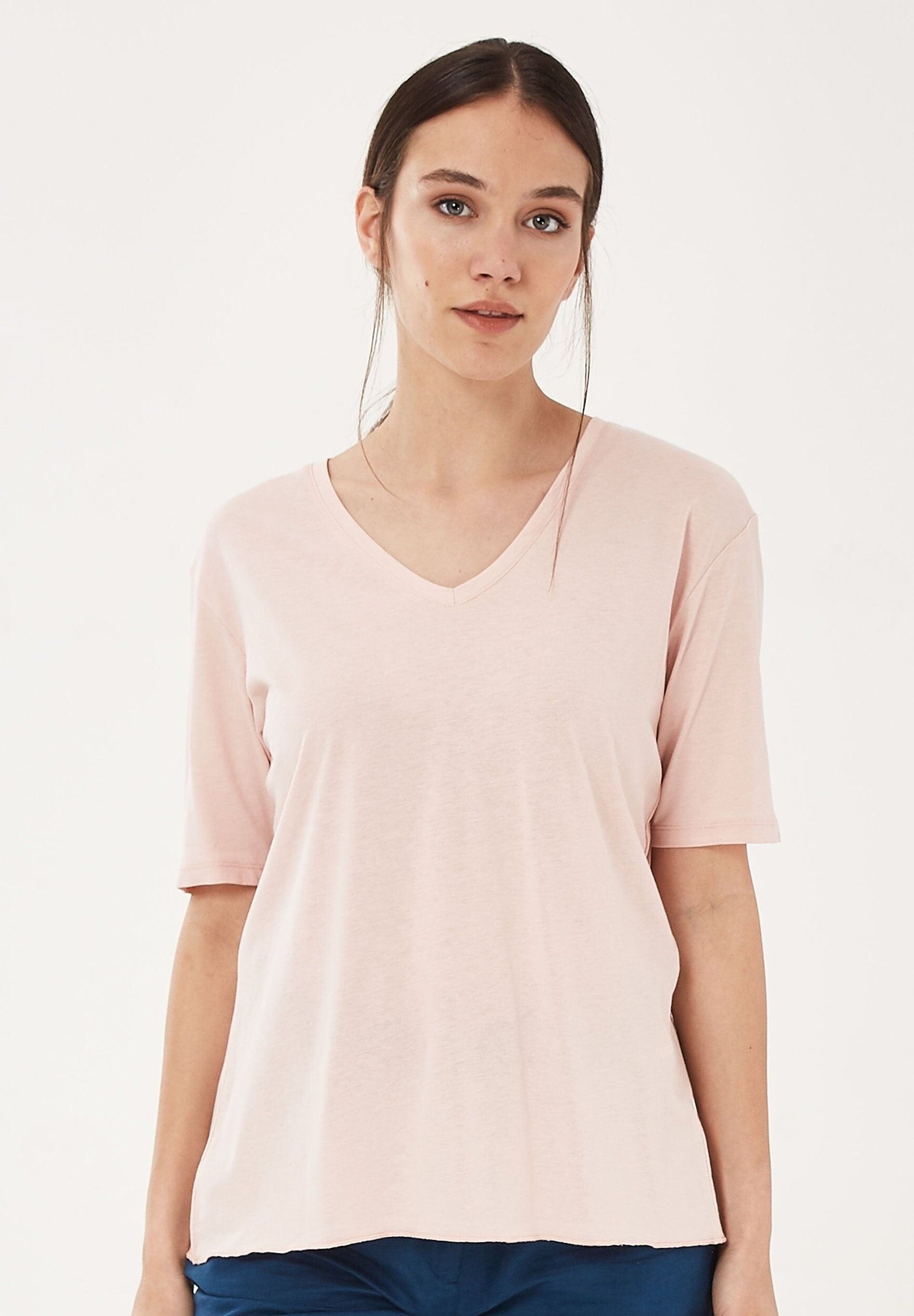 T-Shirt aus TENCEL™ Lyocell-Mix mit V-Ausschnitt