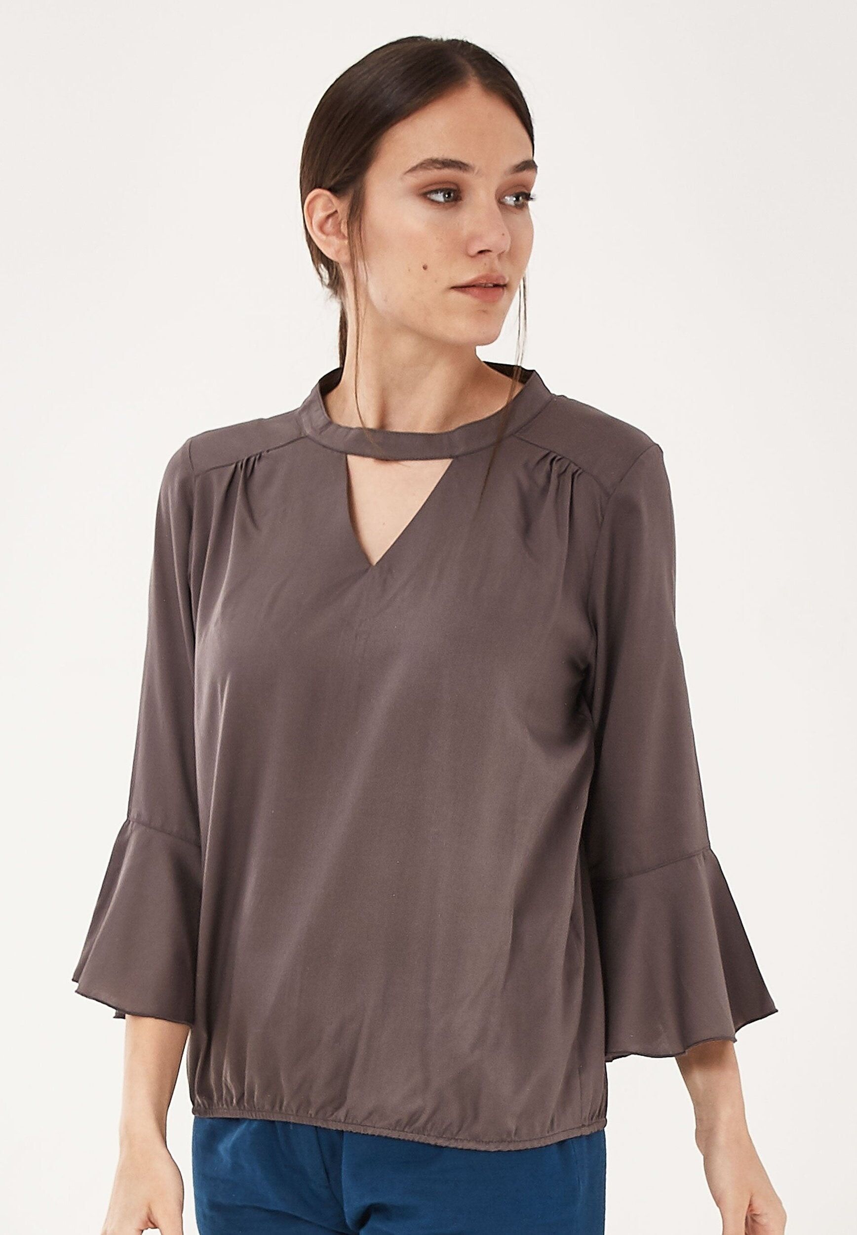 Bluse aus TENCEL™ Lyocell mit 3/4-Volantärmeln