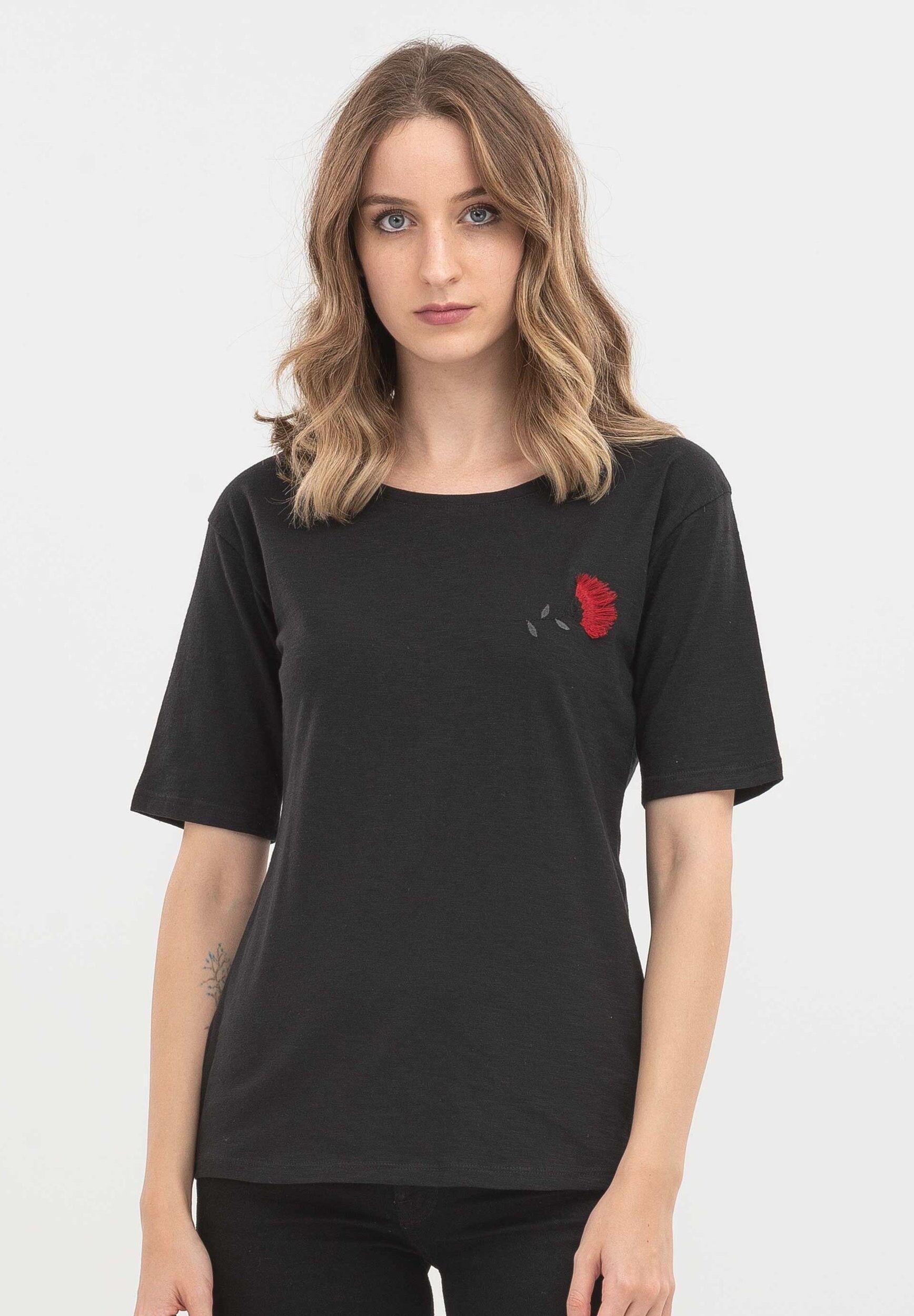 T-Shirt aus Bio-Baumwolle mit Blumenstickerei