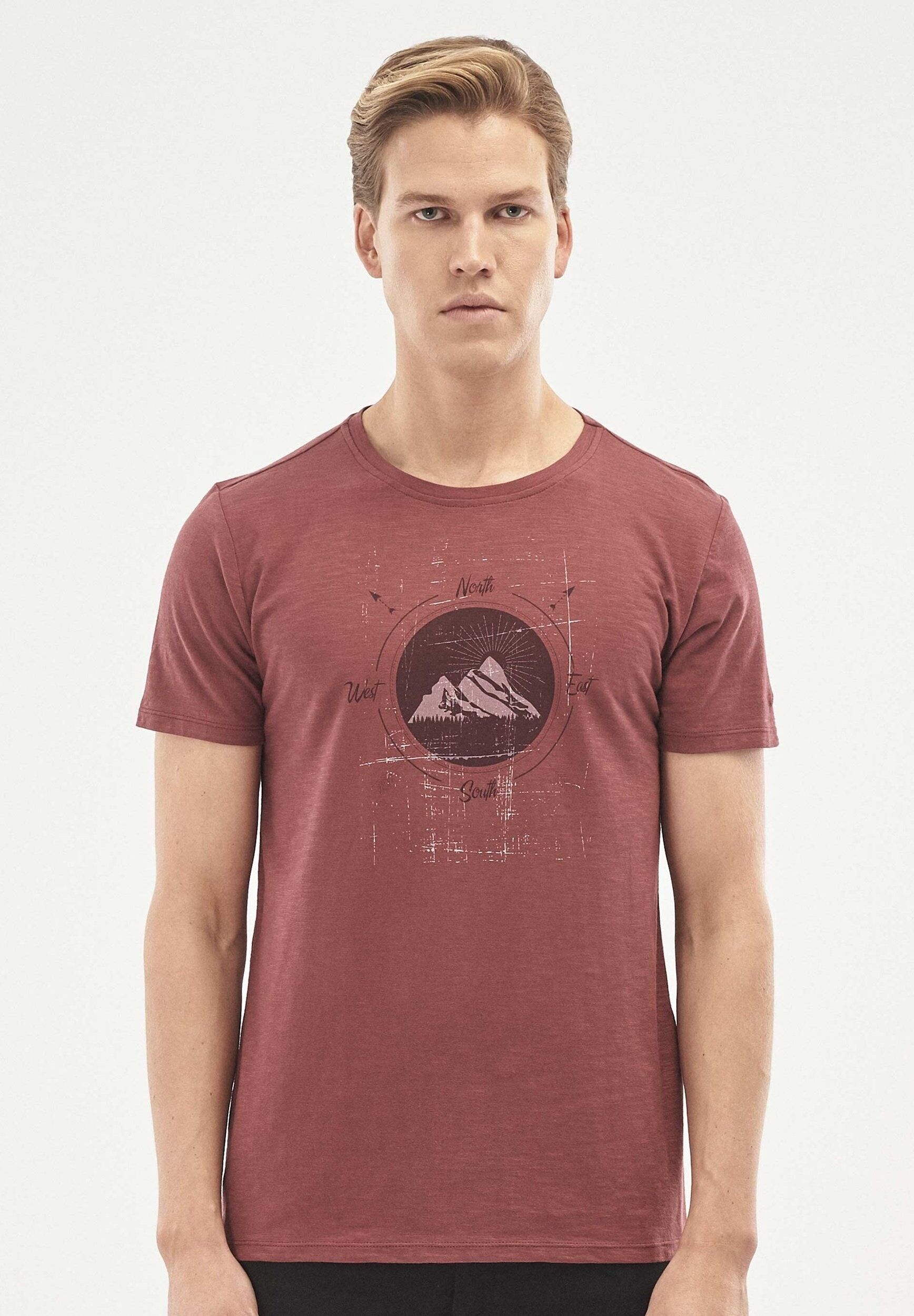 T-shirt in cotone biologico con stampa di montagne