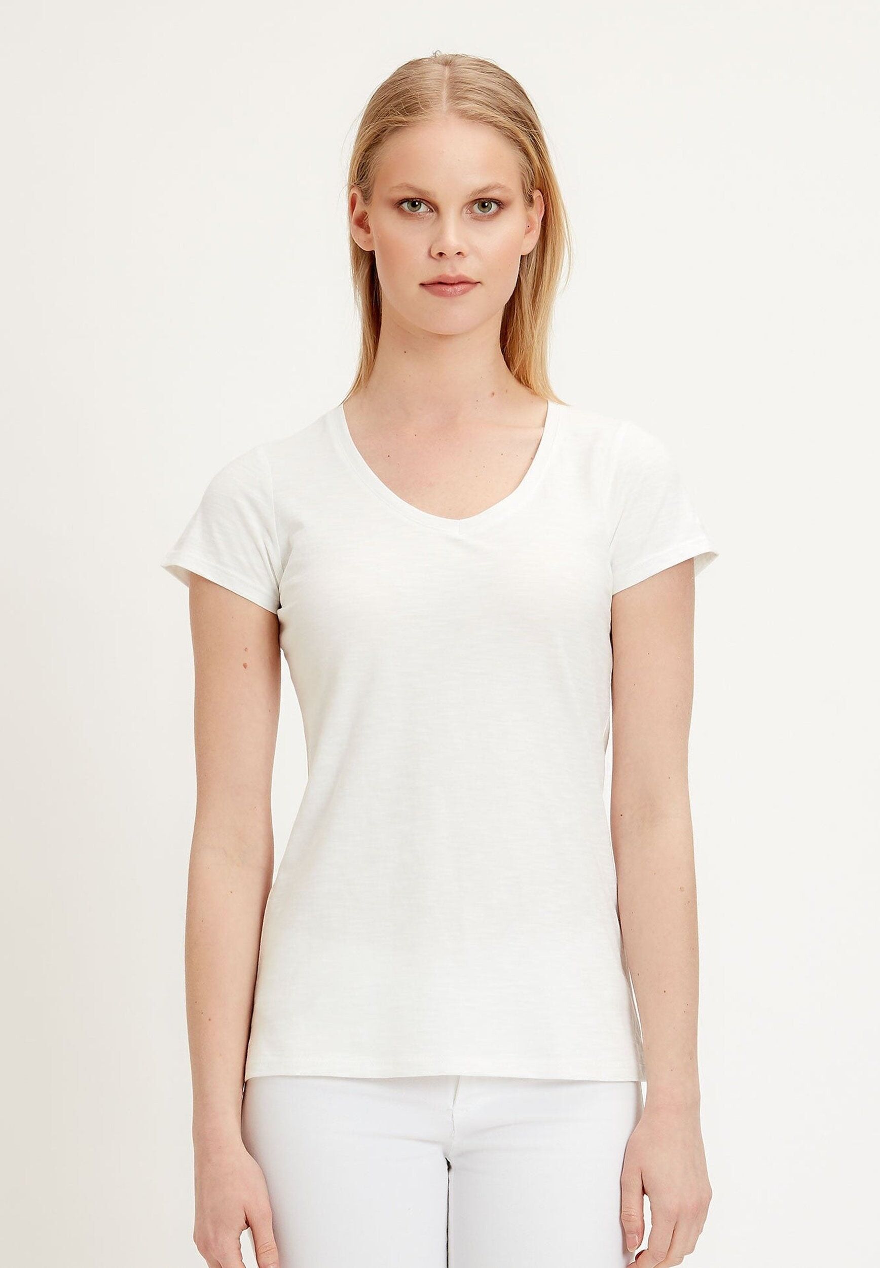 T-shirt basic in cotone biologico con scollo a V