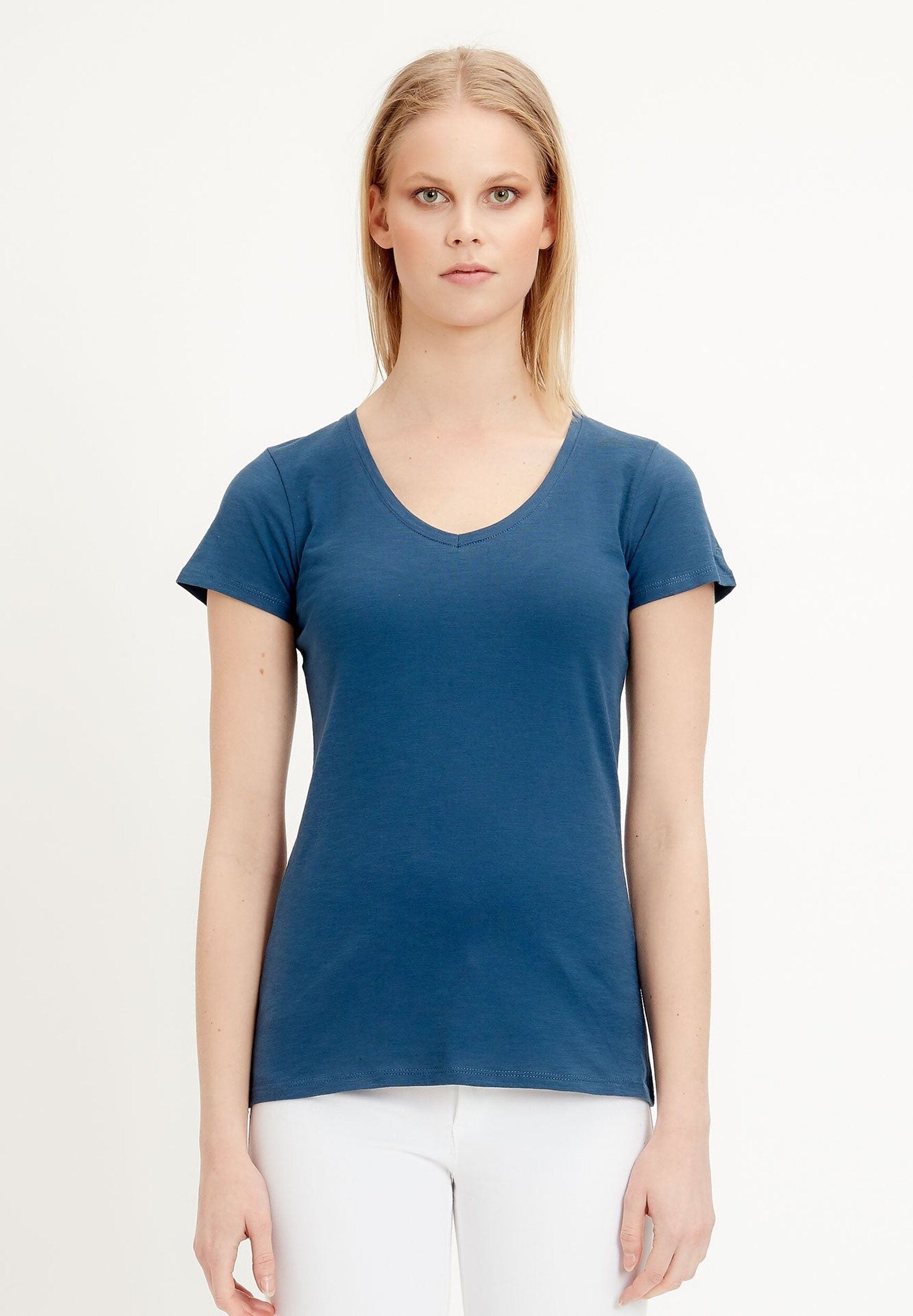 T-shirt basic in cotone biologico con scollo a V