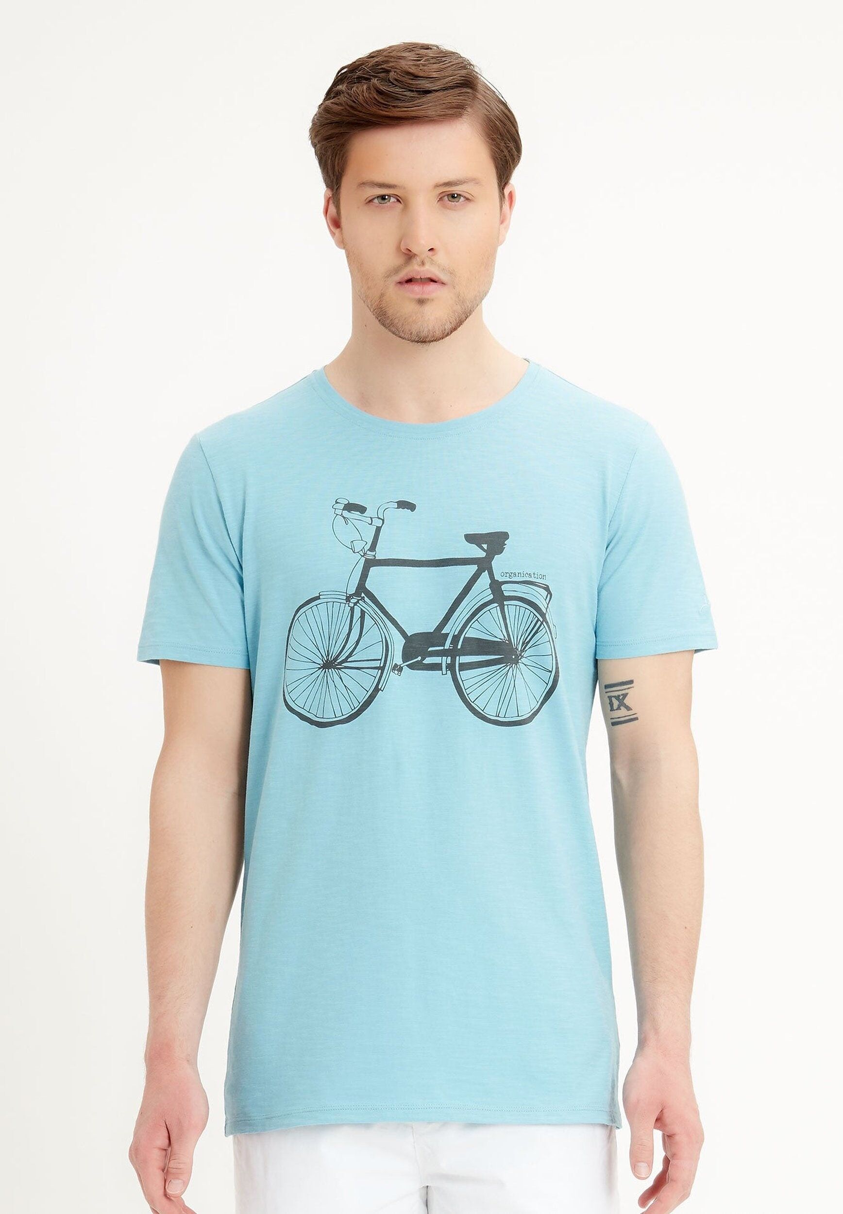 T-shirt in cotone biologico con stampa di biciclette