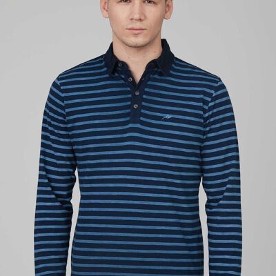 Long-sleeved polo shirt made of organic cotton in striped quality and button placket