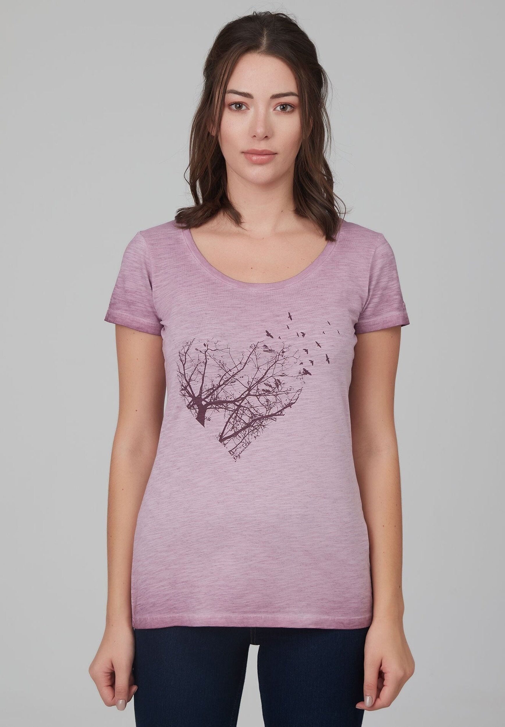 T-shirt tinta in capo realizzata in cotone biologico con stampa di cuori