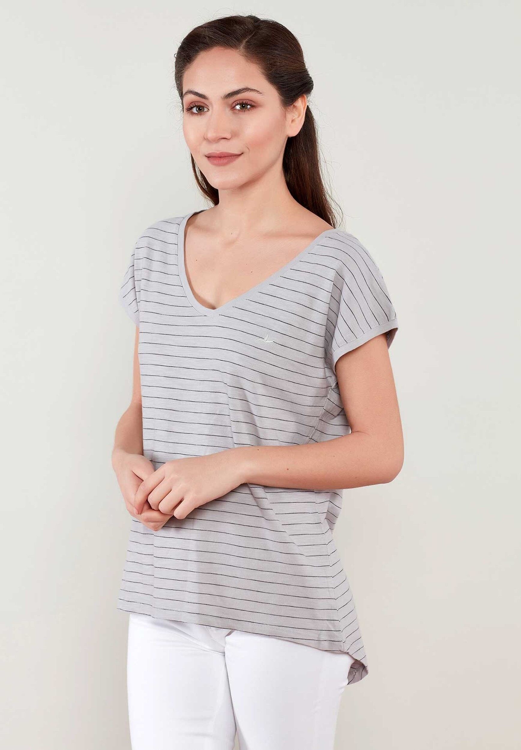 T-shirt a righe in cotone biologico con retro più lungo