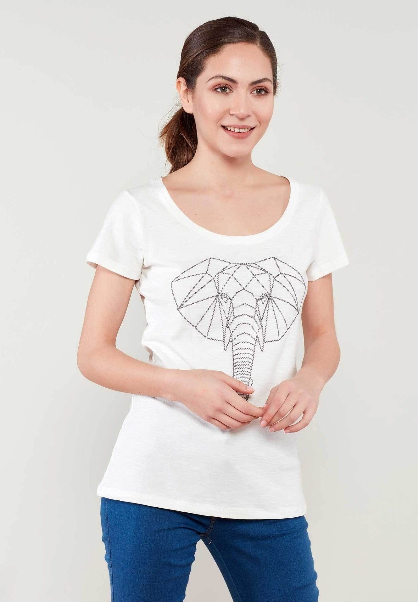 T-shirt in cotone biologico con ricamo elefante