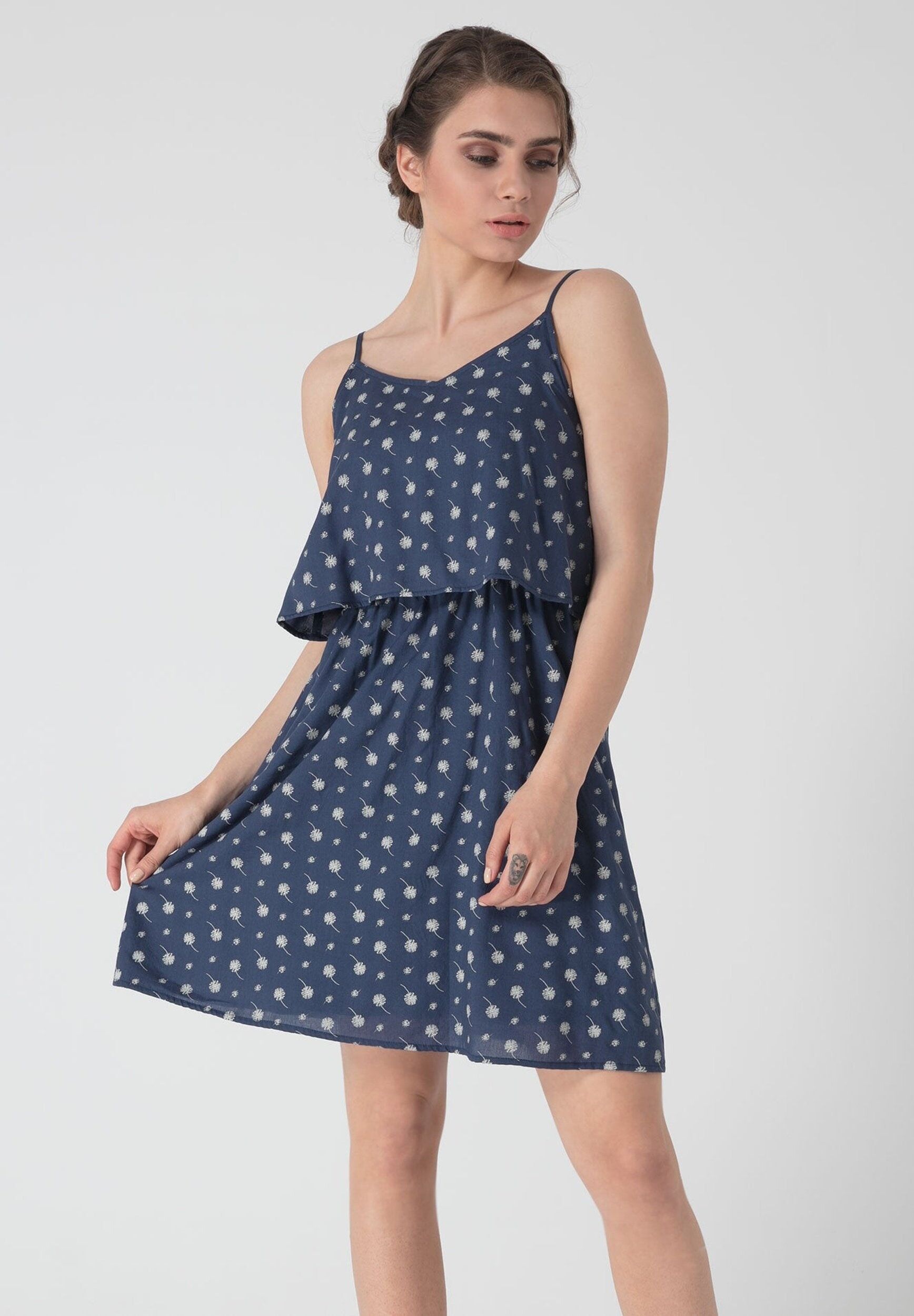 Abito canotta realizzato in TENCEL™ Lyocell con stampa all-over e balza