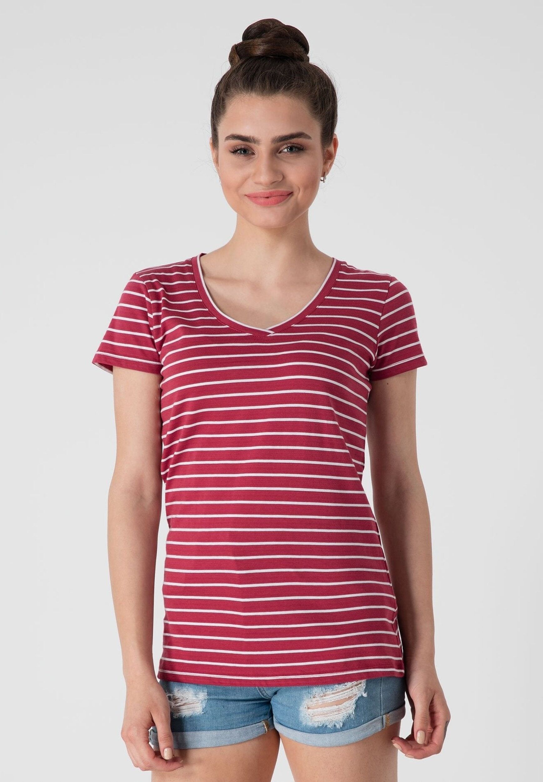 Camicia a righe realizzata in cotone biologico con scollo a V