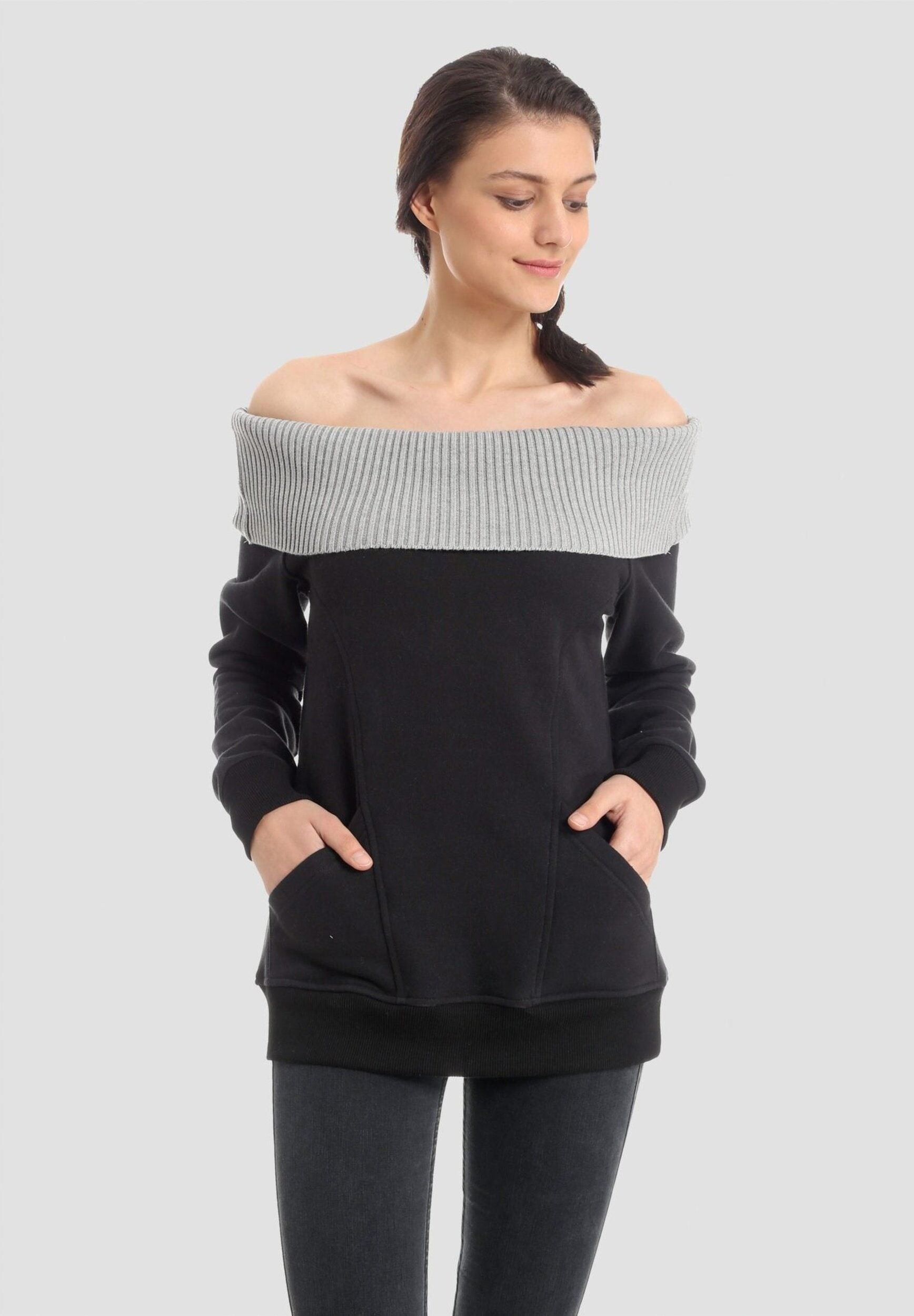 Felpa con collo in jersey realizzata in cotone biologico