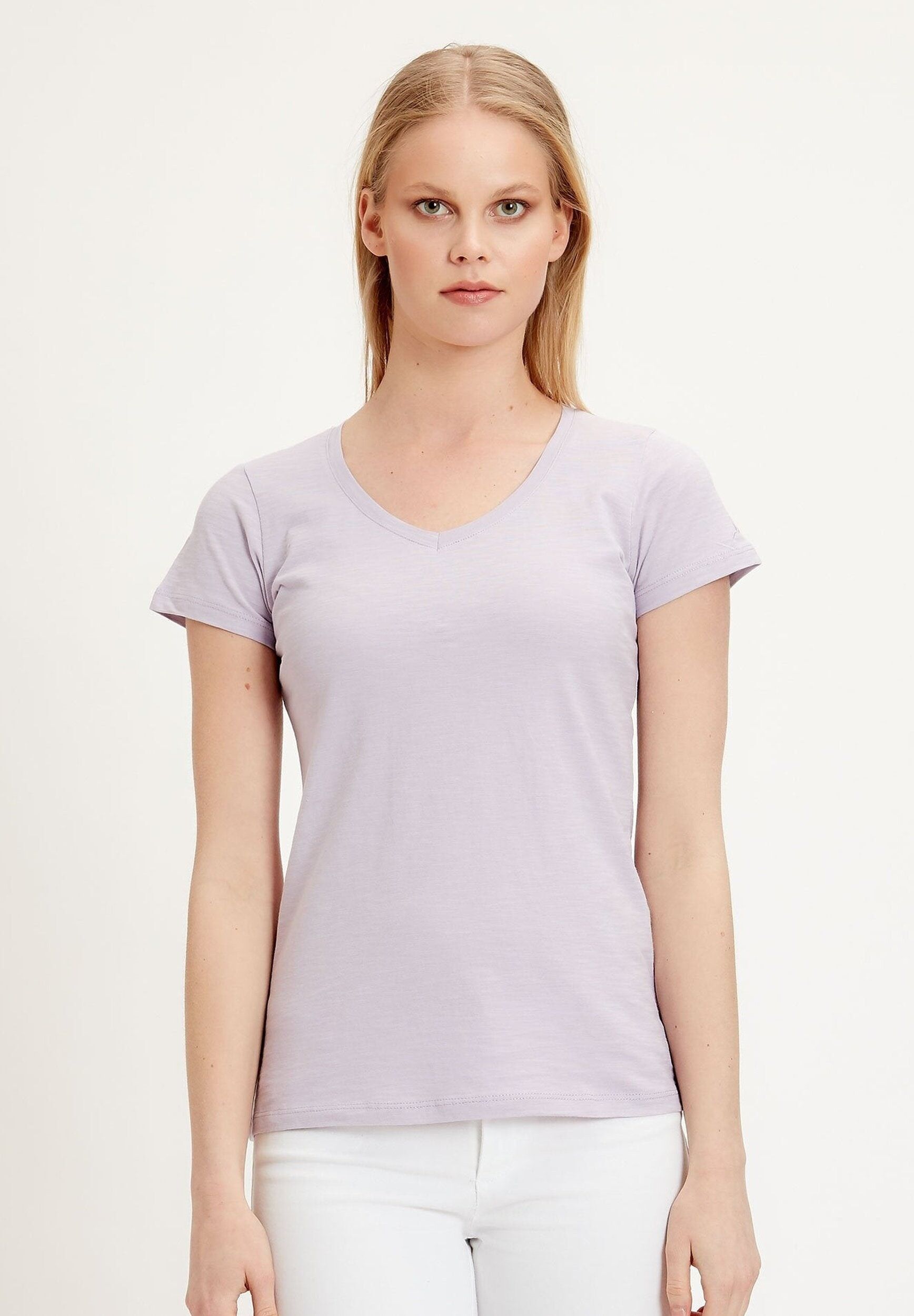 T-shirt basic in cotone biologico con scollo a V