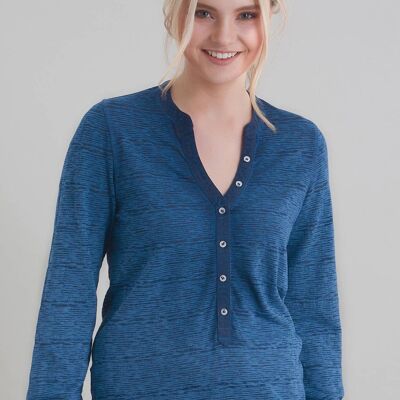 Long-sleeved shirt with button placket and neck panel made of organic cotton