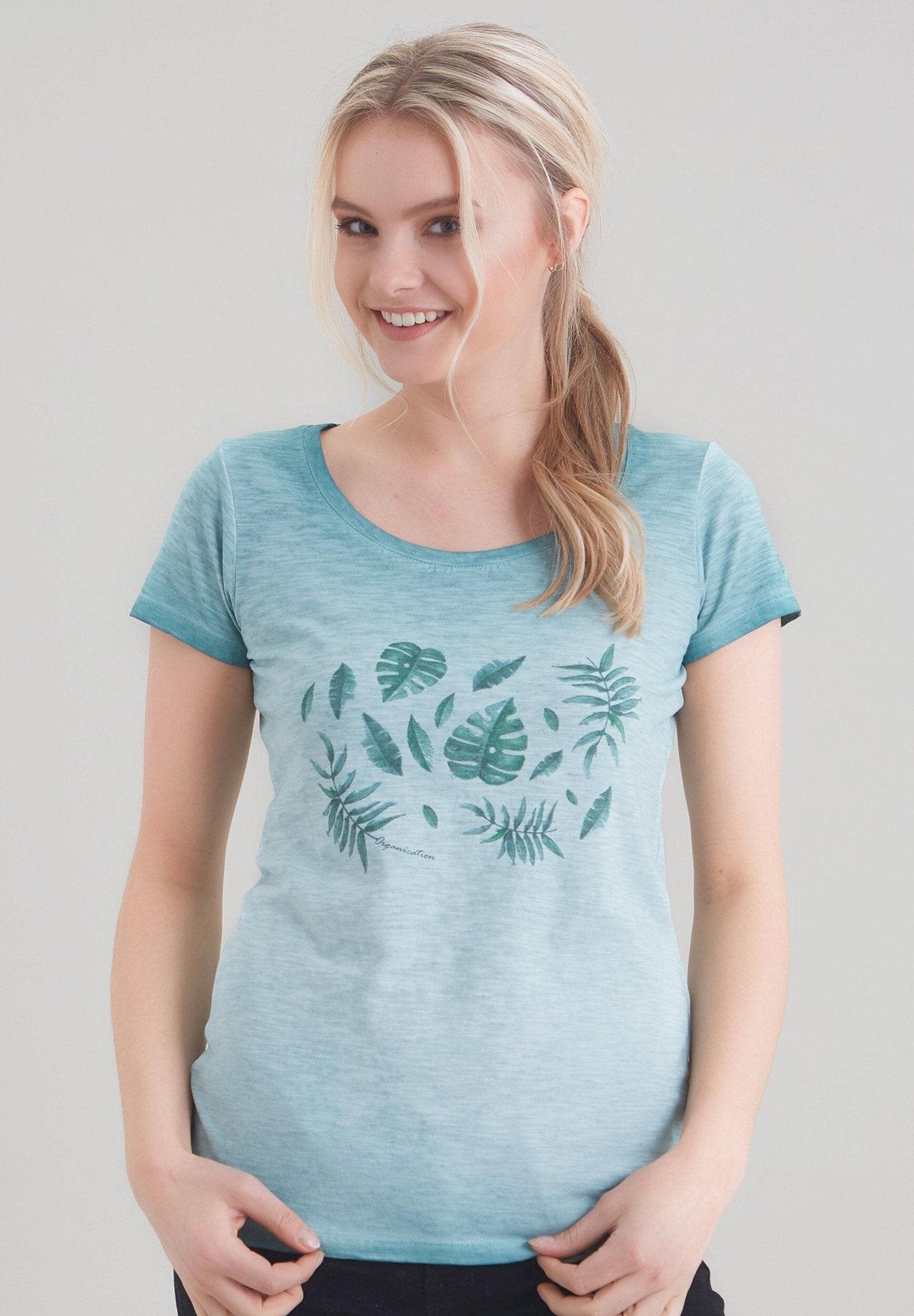 T-shirt tinta in capo realizzata in cotone biologico con una romantica stampa di foglie