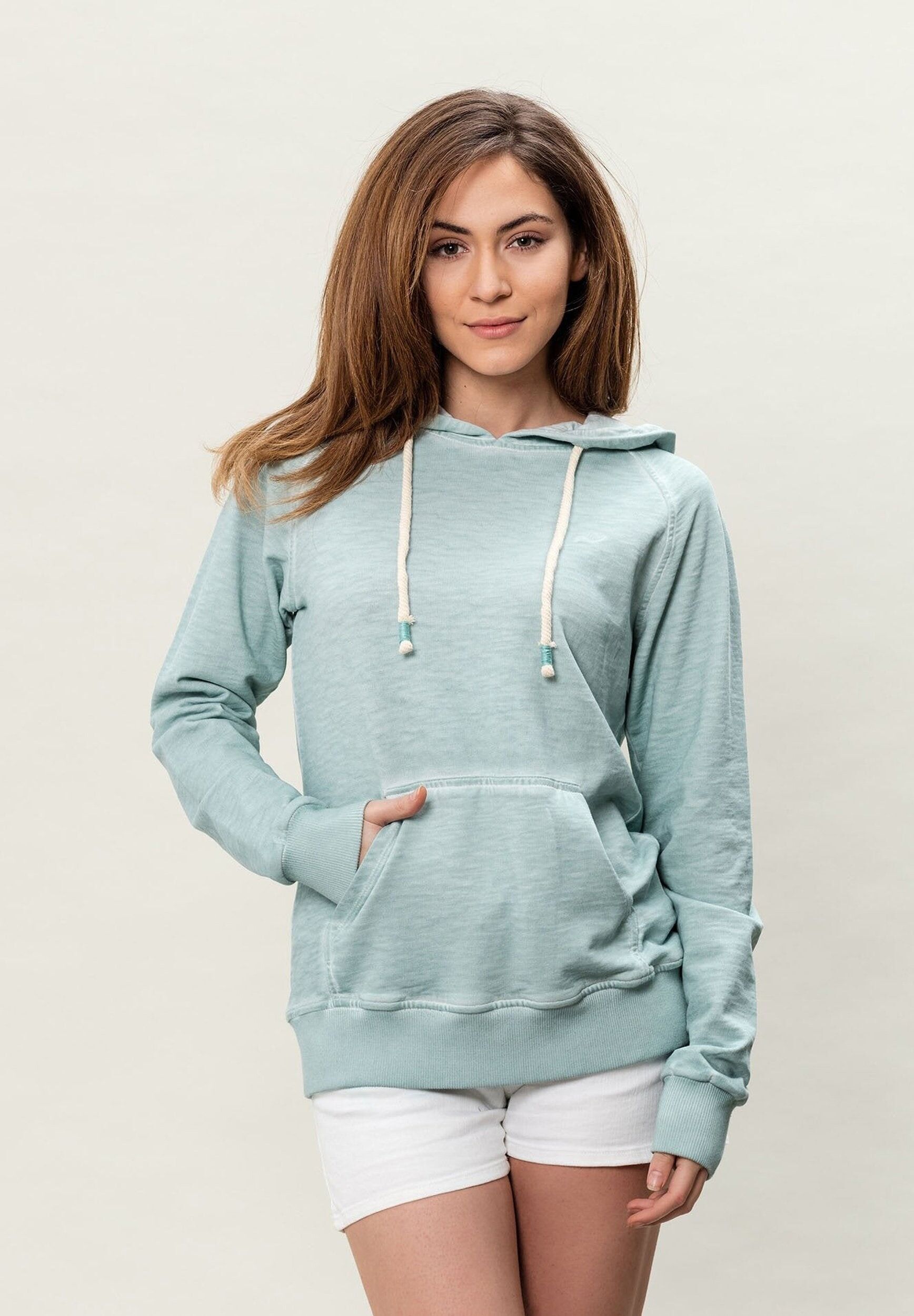 Felpa con cappuccio tinta in capo da donna