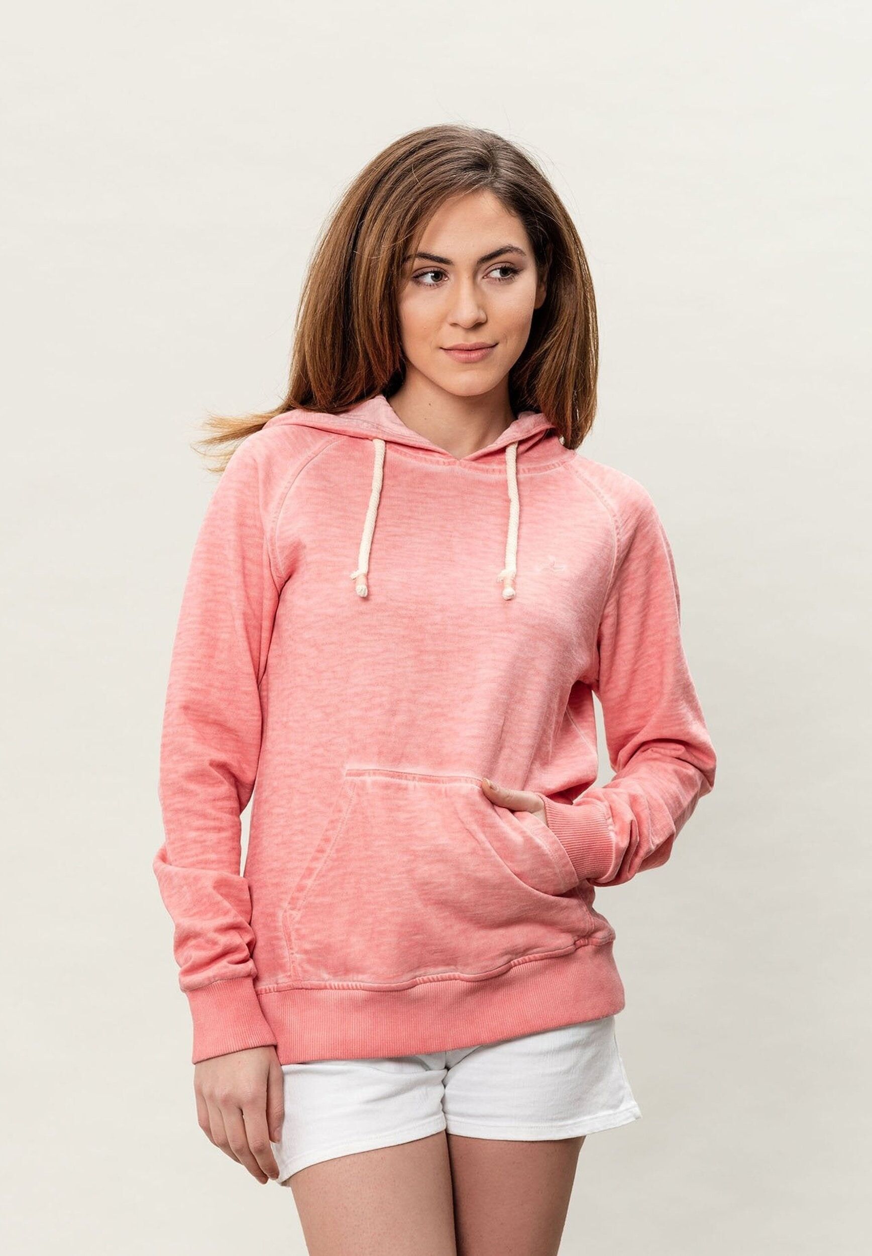 Felpa con cappuccio tinta in capo da donna