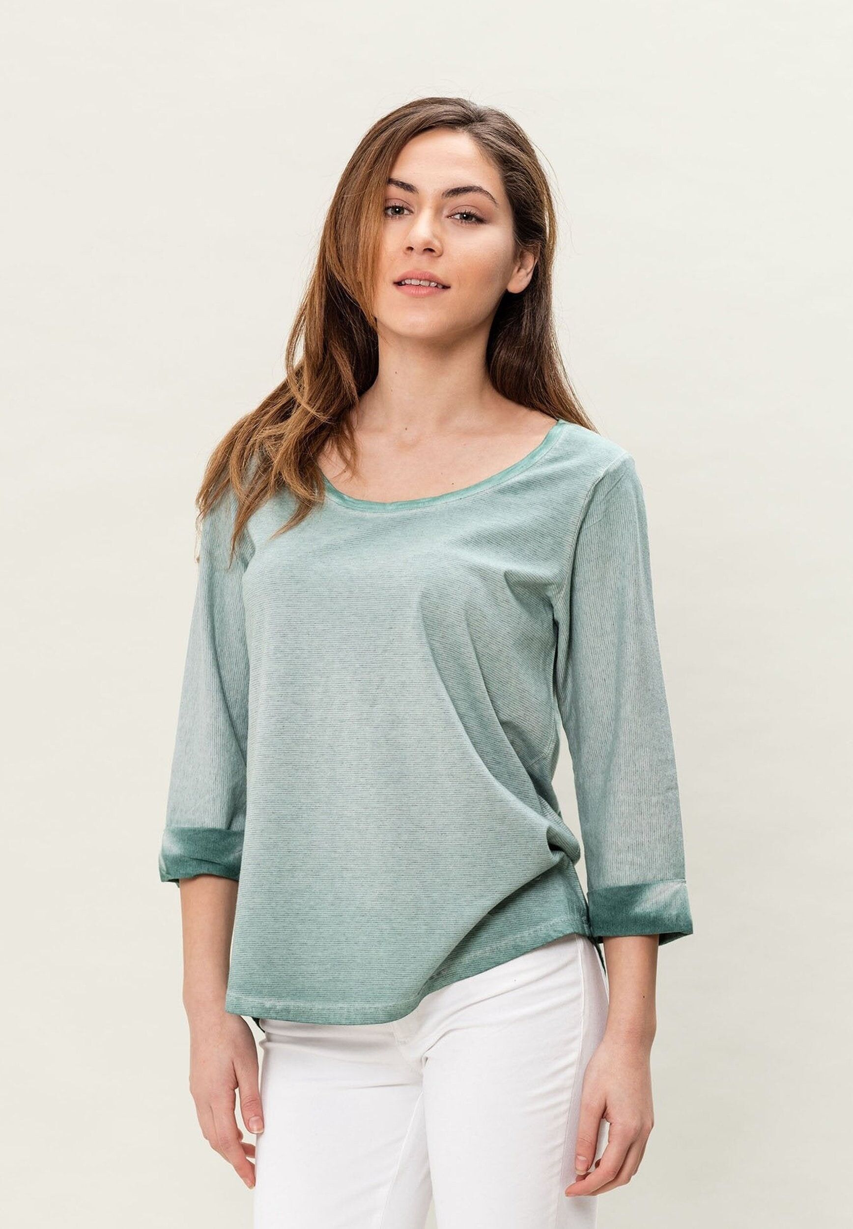 T-shirt manica 3/4 tinta in capo realizzata in cotone biologico