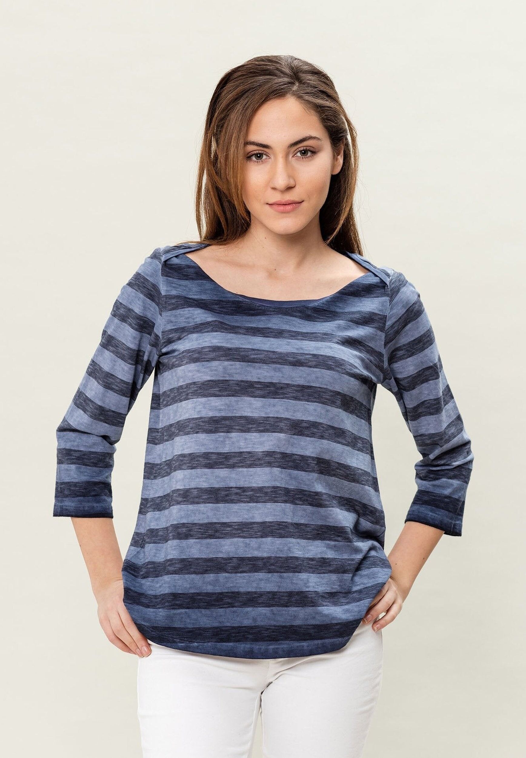 T-shirt manica 3/4 tinta in capo realizzata in cotone biologico