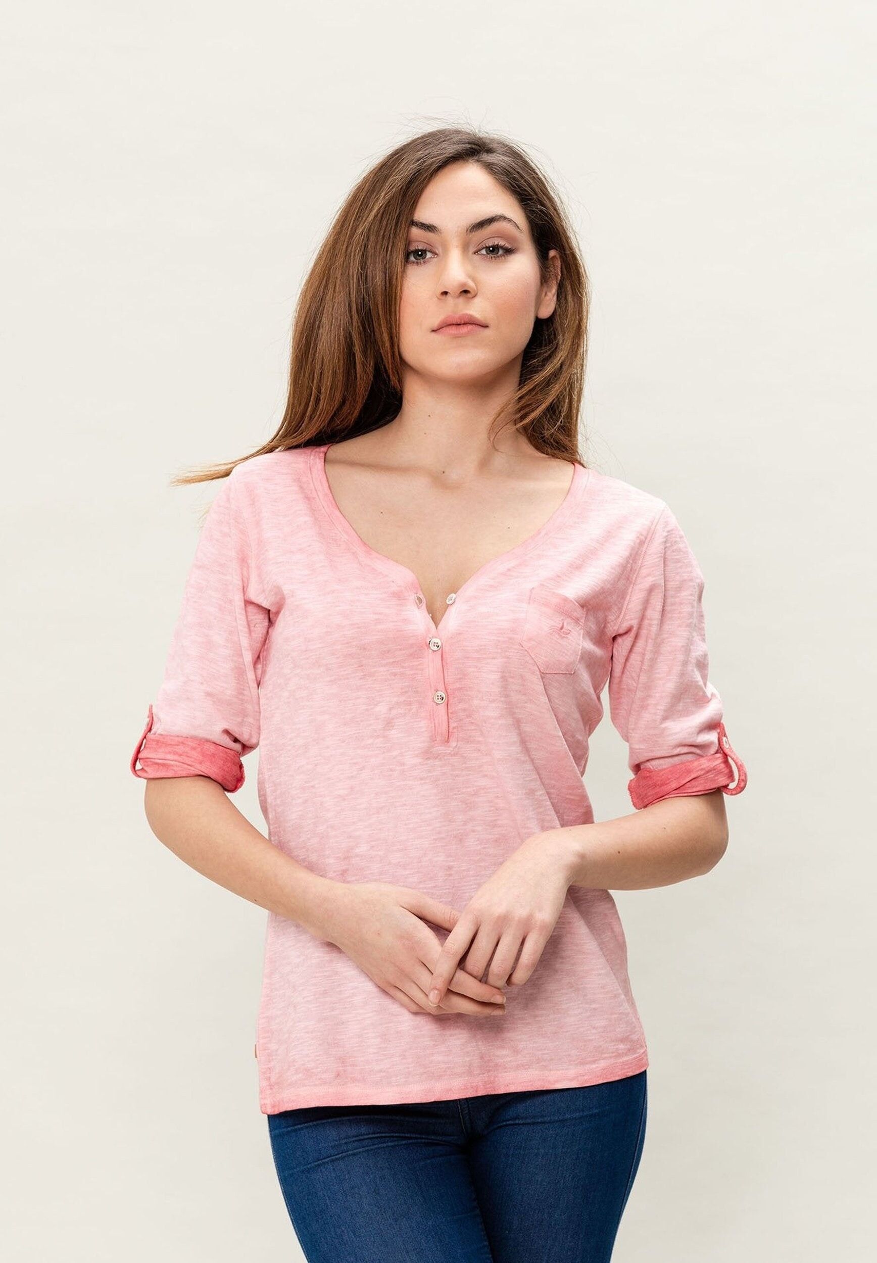 T-shirt manica 3/4 tinta in capo realizzata in cotone biologico