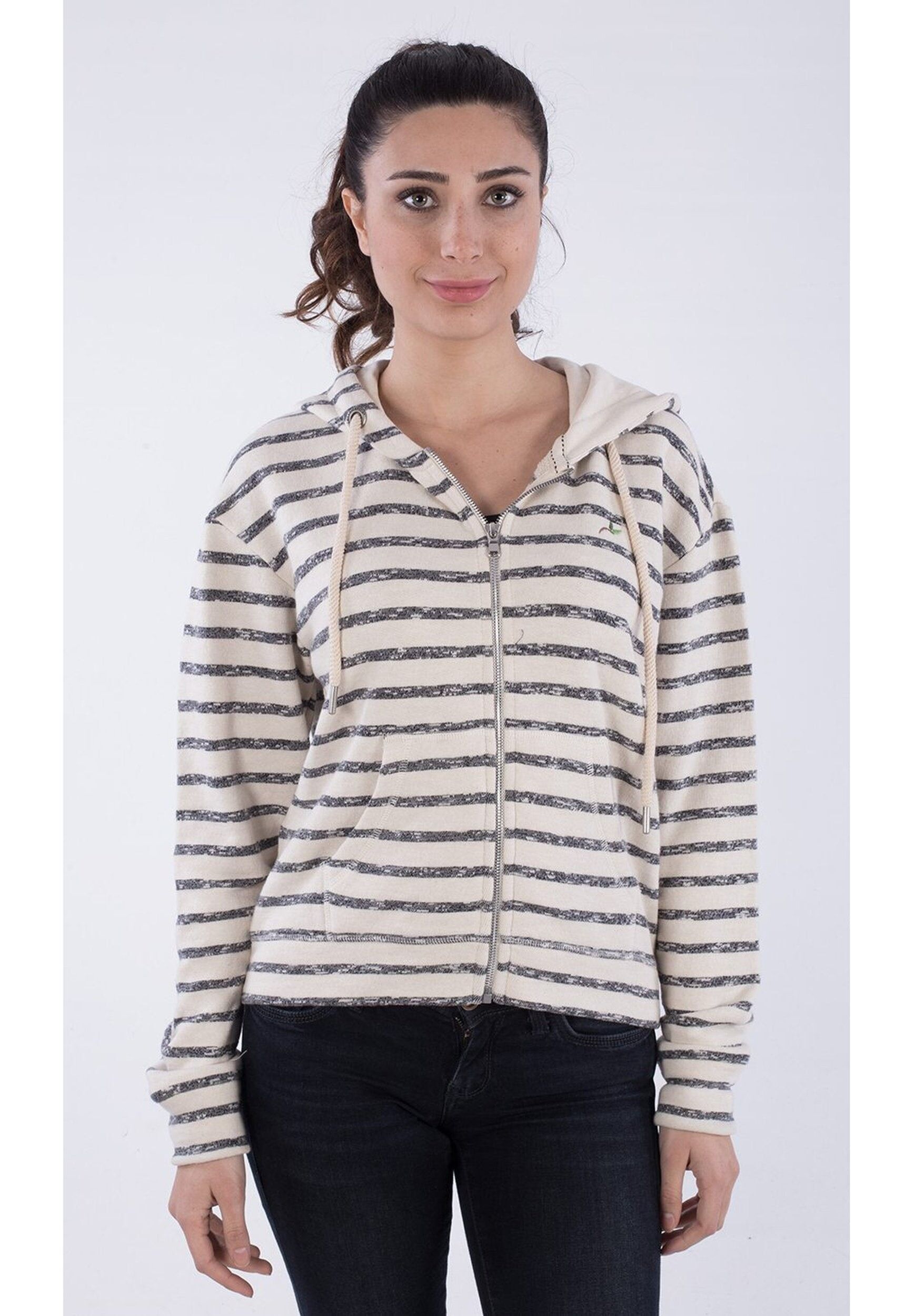 Felpa con cappuccio e zip a righe realizzata in cotone biologico