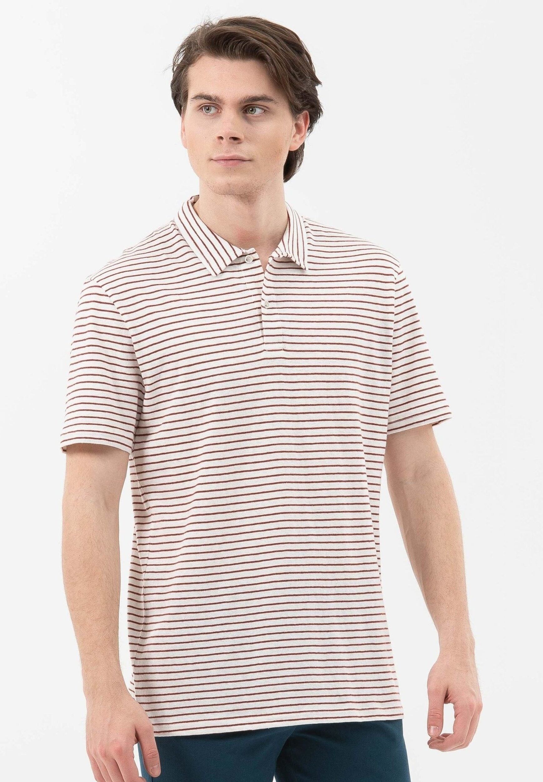 Polo in misto lino rigato