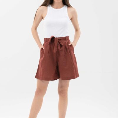Linen blend shorts with tie belt