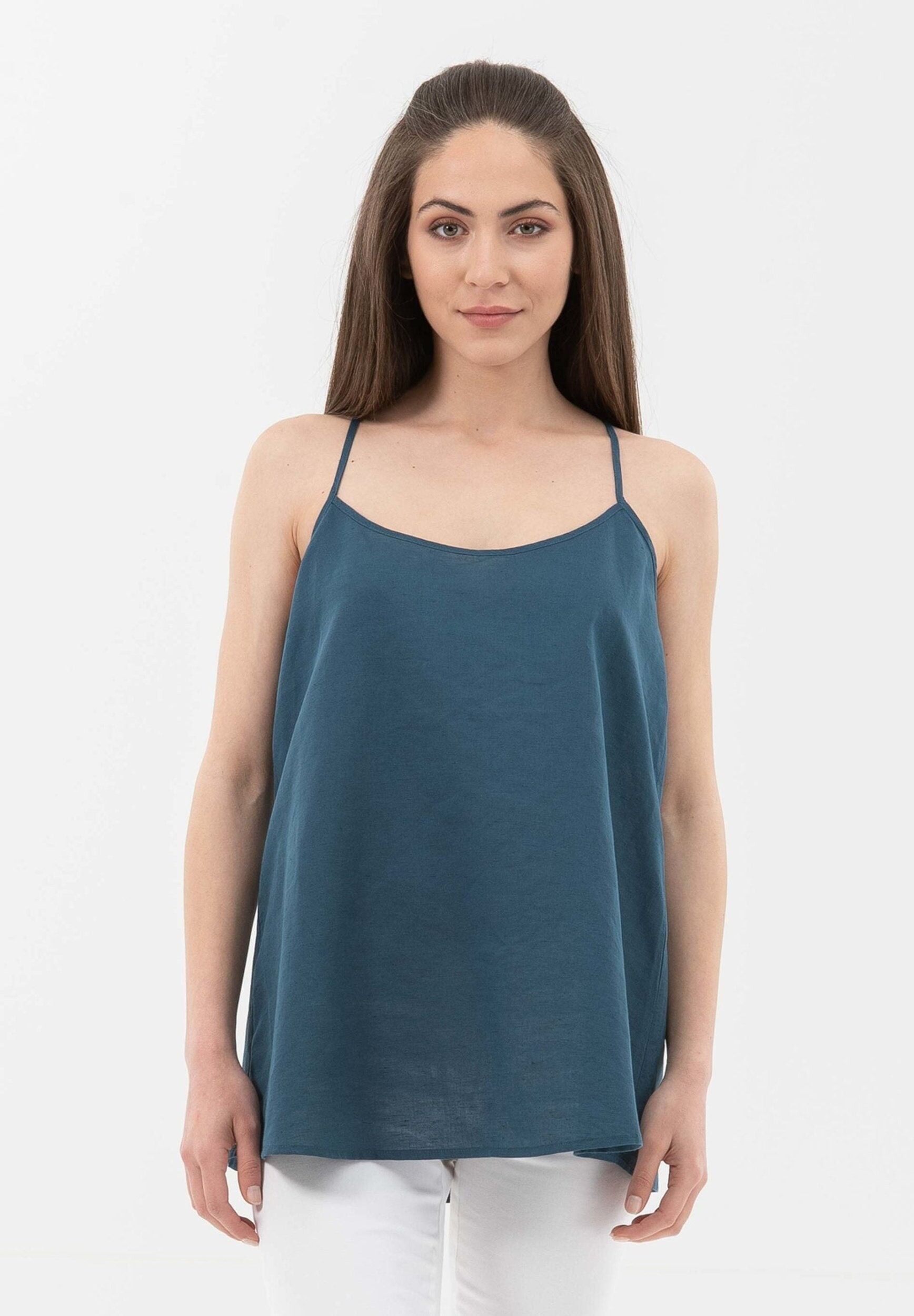 Top con spalline sottili realizzato in lino con cotone biologico
