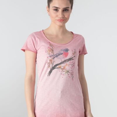 Camiseta estampada de algodón orgánico con motivos de pájaros