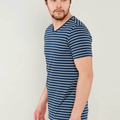 Camisa de rayas confeccionada en algodón orgánico con cuello en pico