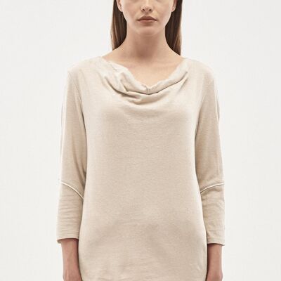 3/4 sleeve shirt made of linen-organic cotton mix with waterfall collar