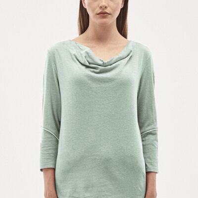 3/4 sleeve shirt made of linen-organic cotton mix with waterfall collar