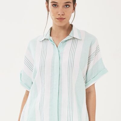 Blusa camisera de mezcla de lino con rayas