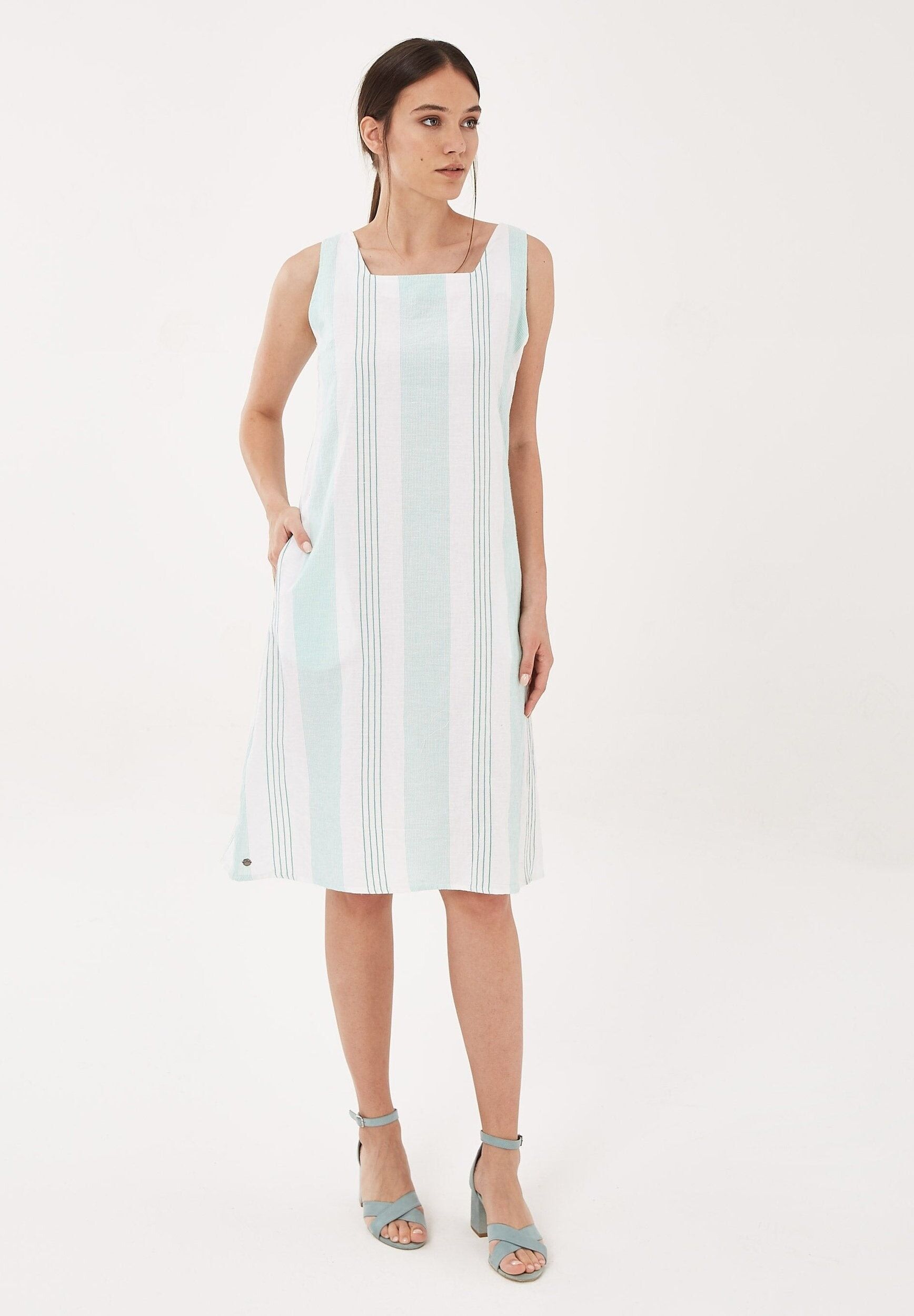 Linen-blend dress with vertical stripes