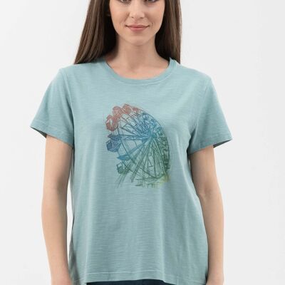 T-shirt in cotone biologico con stampa della ruota panoramica