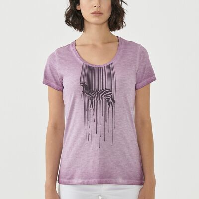 Garment dyed organic cotton t-shirt with zebra print