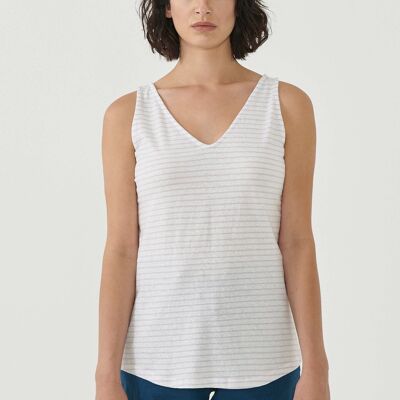 Striped linen blend top