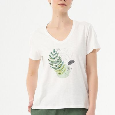 Organic cotton T-shirt with leaf print