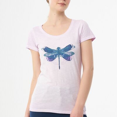 Garment dyed organic cotton t-shirt with dragonfly print