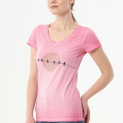 Garment dyed organic cotton t-shirt with bird print