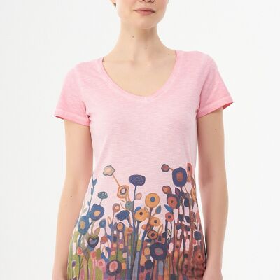 Garment dyed organic cotton T-shirt with floral print