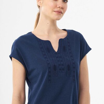 Linen blend T-shirt with embroidery