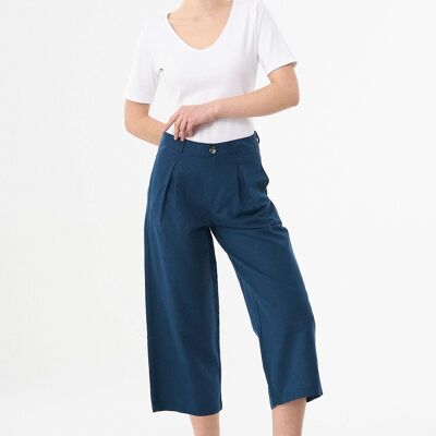 Pantalon jupe-culotte en lin mélangé