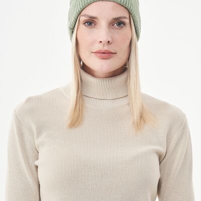 Bonnet tricoté unisexe en laine mérinos biologique et coton biologique