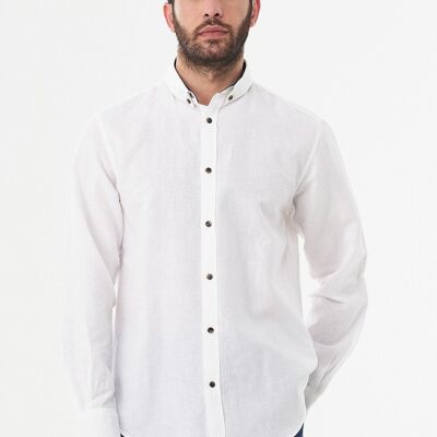 Chemise à manches longues confectionnée en lin et coton biologique