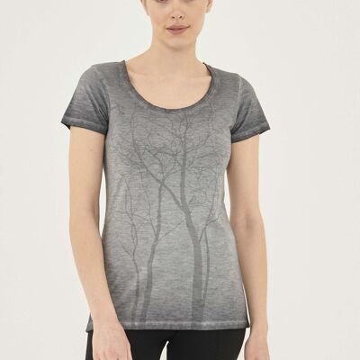 T-shirt en coton biologique teint en pièce avec imprimé arbre
