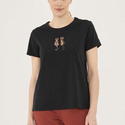T-shirt en coton bio avec broderie chat