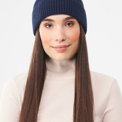 Gorro de punto unisex elaborado con lana merino orgánica y algodón orgánico.