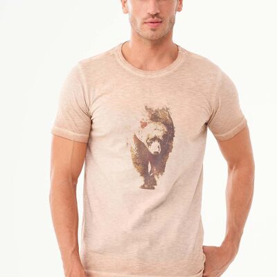 Camiseta de algodón orgánico teñida en prenda con estampado de osos