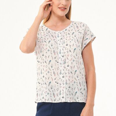 Blusa confeccionada en algodón orgánico y bambú con estampado floral.