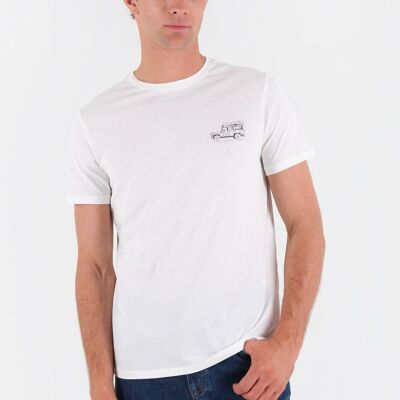 Camiseta de algodón orgánico con estampado de carreta