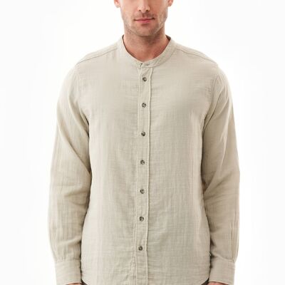 Organic cotton shirt with stand-up collar
